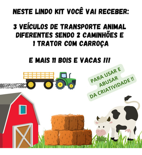 Kit 2 Caminhão + Trator Com Bois Vacas Brinquedo Presente