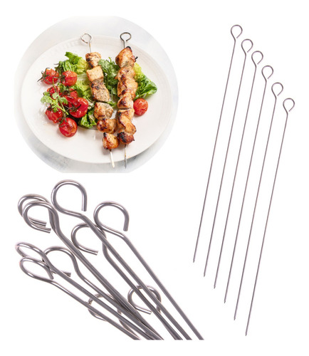 24 Espeto Churrasco Metal Inox Ponta 25 Cm Espetinho Carne