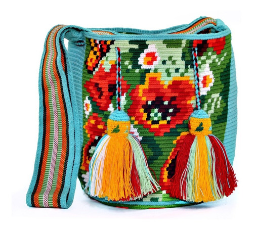 Mochila Wayuu Original 100% Flores Diseño Exclusivo