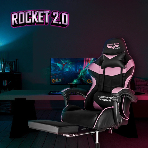 Silla de escritorio Steelpro ROCKET 2.0 gamer ergonómica negra y rosa con tapizado de cuero sintético