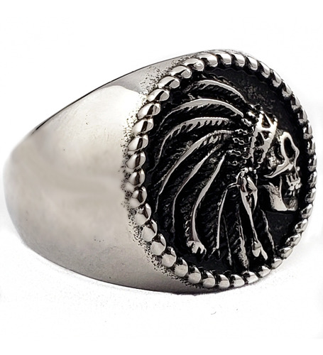 Anillo Calavera Jefe Apache Redondo Acero Inoxidable Unisex