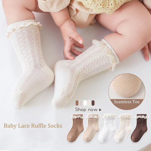 5pares Lazos,calcetines Algodón Volantes Para Niñas Pequeñas