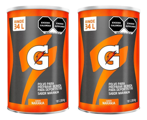 2 Latas De Gatorade En Polvo Sabor Naranja 4.76 Kg