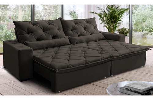 Sofá Lisboa 2,32m Retrátil, Reclinável com Molas no Assento Tecido Suede Velusoft Café - Cama InBox
