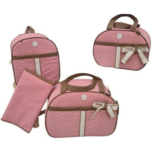 Bolsa Maternidade Bebê Kit 4 Peças Trocador Rosa Impermeável