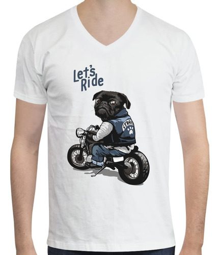 Playera Diseño Pug Lover Pug En Motocicleta