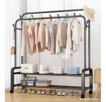 Comprar Perchero Colgador De Ropa Doble 2 Niveles Negro
