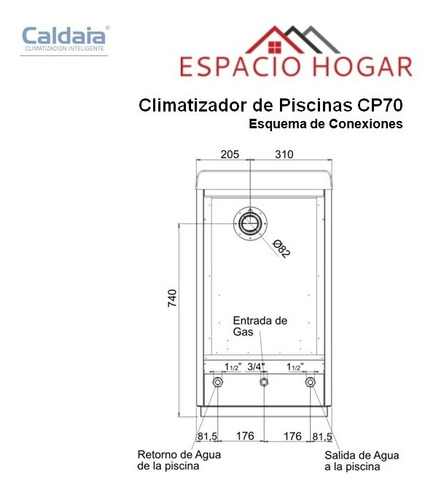 Imagen 3 de 6 de Climatizador De Piscina Digital Caldaia Cp 70 Tiro Forzado