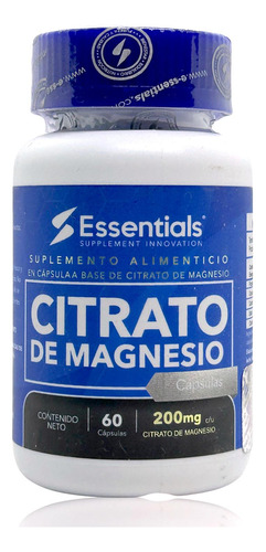 Citrato De Magnesio 60 Cápsulas 200 Mg Essentials.