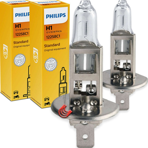 Par Lâmpada Philips Standard H1 Farol Alto Baixo Milha