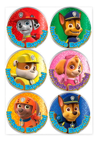 24 Distintivos Stickers Fiesta Infantil Paw Patrol Niño