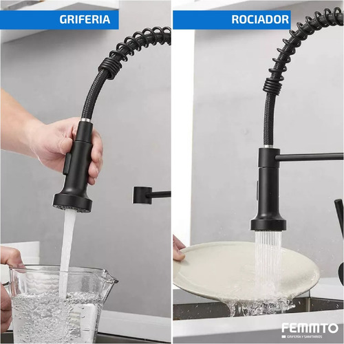 Imagen 6 de 9 de Griferia Para Cocina Canilla Monocomando Extensible Flexible