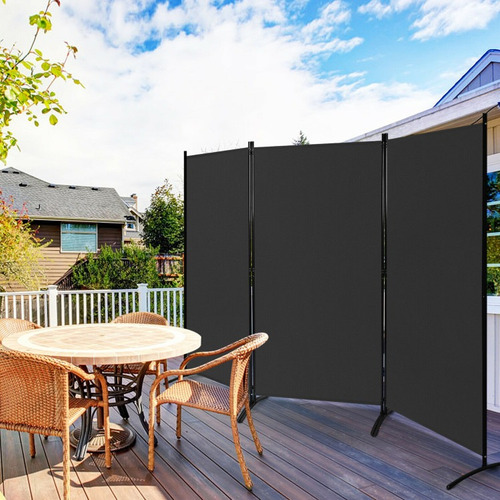Biombo 3 Pzs 6 Ft Base De Acero Bisagras Negro Gpl