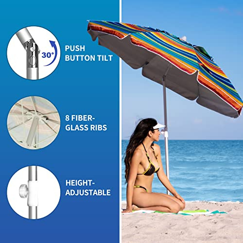Sombrilla De Playa Resistente Al Viento Con Anclaje De Arena
