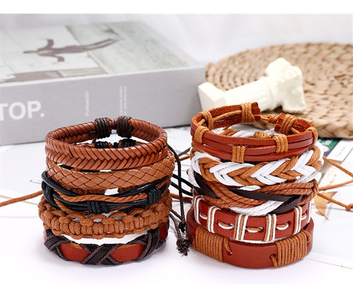 (f)juego De 10 Pulseras De Cuero Trenzado Sencillas