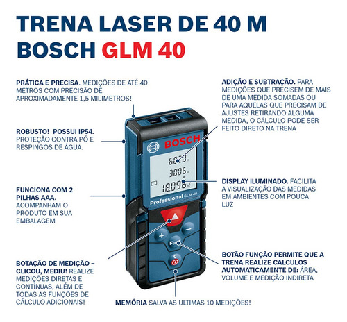 Imagem 4 de 5 de Medidor De Distância Trena A Laser Glm40 Bosch