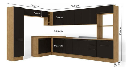 Cozinha Completa Suprema Freijó/preto Fosco 14 Peças