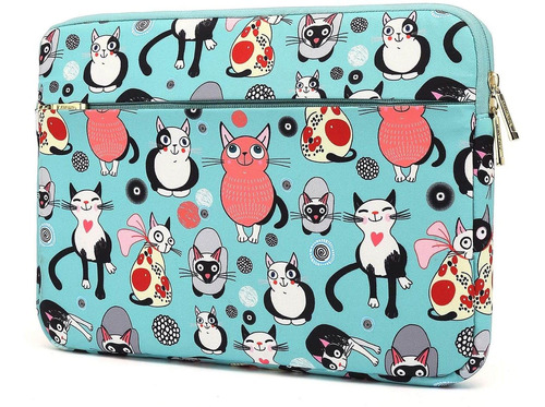 Funda Para Computadora Portatil De 15,6'' - Verde Con Gatos