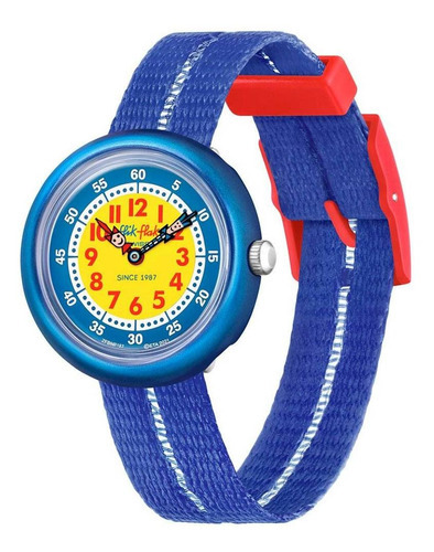 Reloj Flik Flak Retro Blue Para Niños Zfbnp187 Correa Azul Color de la malla Azul marino Color del fondo Amarillo