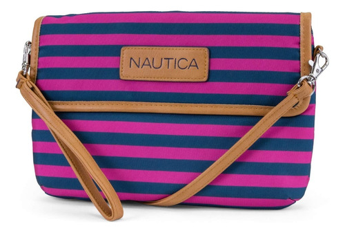 Monedero Nautica C23779 Con Diseño Rayado Horizontal Color Fucsia/azul De Stripe Nylon - 17cm X 25cm X 35mm