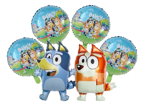 Pack 6 Globos 2 Personaje Bluey Y Bingo Y 4 Redondos 45 Cms