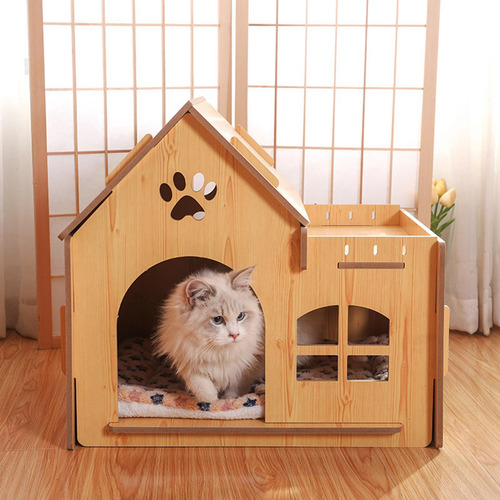 Casa De Madera Para Gatos, Tienda Para Gatos, Sin Puerta