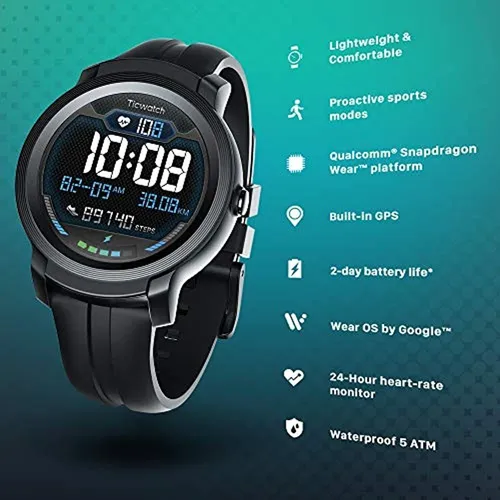 Ticwatch E2 Reloj Inteligente Gps A Prueba De Agua De 5atm