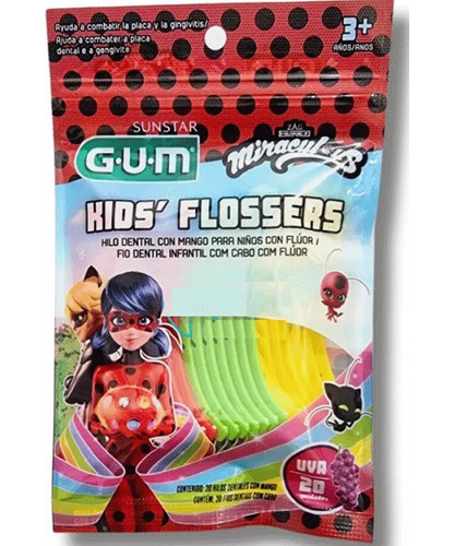 Flosser Fio Dental Infantil Miraculous Com Haste Com 20