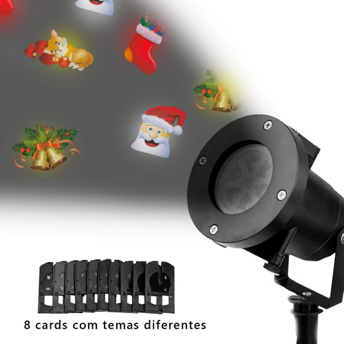 Espeto Projetor Natal Led Desenhos Natal E Réveillon Cor da carcaça Preto Cor da luz HOLOGRAFICO 110V 220V (Bivolt)