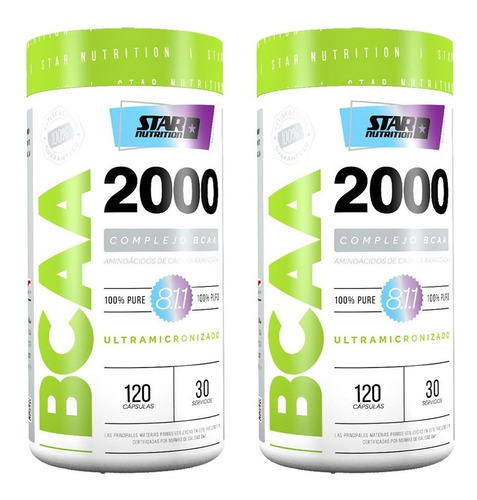 Bcaa 2000 120cap X 2u. Recuperación Muscular Star Nutrition