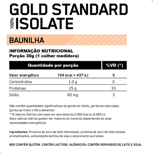 100% Isolate Whey Gold Standard 720g 1,58 Lbs Optimum