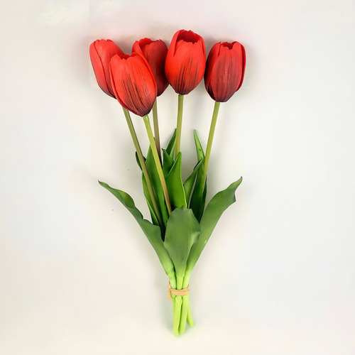 Tulipa Vermelha Ramalhete 40cm Planta Artificial Toque Real