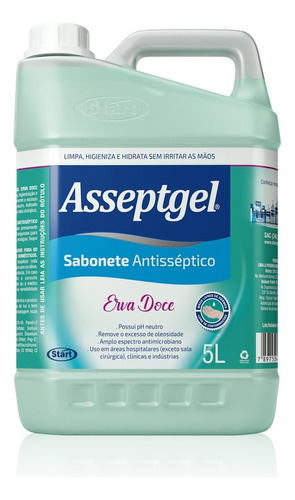 Sabonete Liquido Bactericida 5 Litros Asseptgel Antisséptico