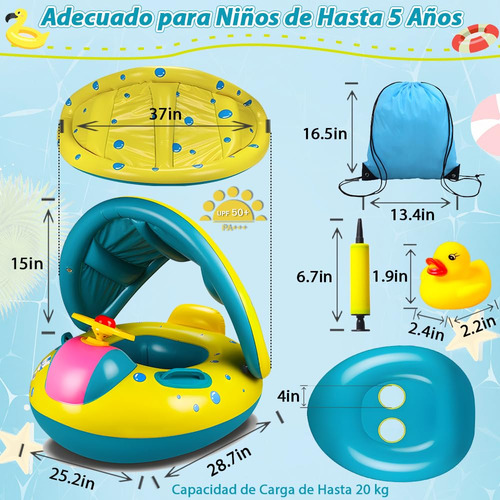 Flotador Para Bebé Con Toldo Desmontable Upf 50+,salvavidas