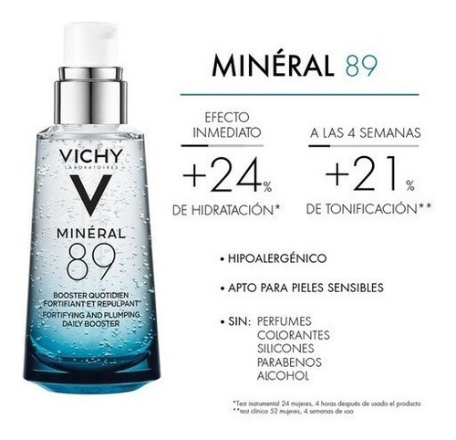 Imagen 2 de 11 de Gel/Serum Fortalecedor Facial Diario con Ácido Hialurónico Vichy Mineral 89 día/noche para todo tipo de piel de 50mL