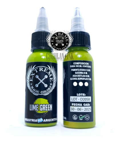 Imagen 3 de 3 de Tinta Tattoo Extreme Lime Green X 1oz Tatuajes Tatuar