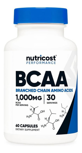 Nutricost Bcaa 1000 Mg 60 Cápsulas 500 Mg Por Cápsula Sabor Sin Sabor