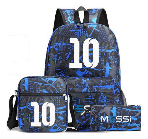 Lionel Messi 10 Mochila Set De 3 Unisex, Bolsa Para Lápices Y Lonchera, Oxford New