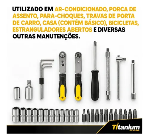 Kit Jogo De Ferramentas Com Maleta 48 Peças Titanium Platina