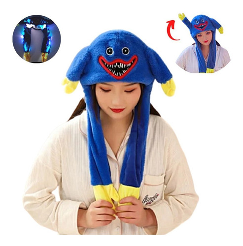 Imagen 2 de 9 de Poppy Playtime Gorro Peluche Huggy Kissy Brazos Móvil Luces