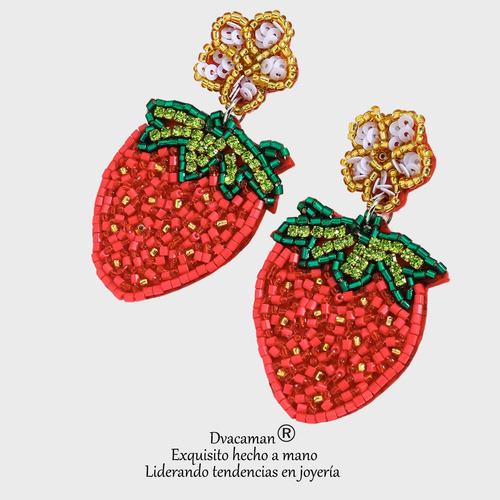 Pendientes Colgantes Bohemios Con Cuentas De Fresa Hechos A