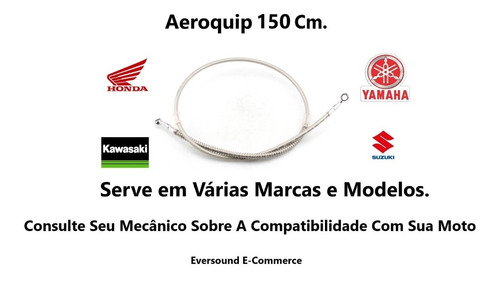 Aeroquip Moto Freio Com 150cm Malha De Aço Inox + 4 Arruelas