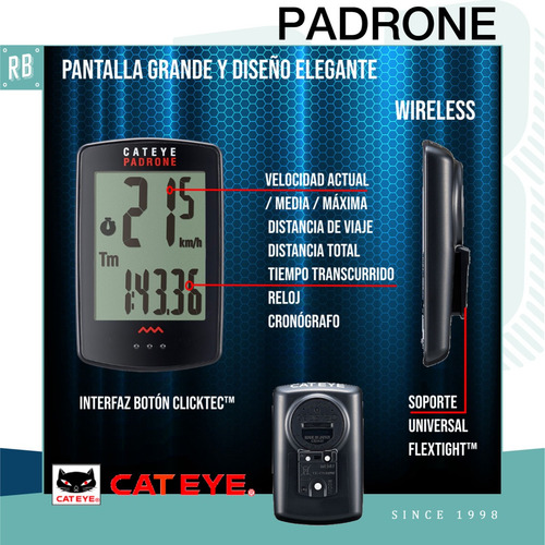 Imagen 2 de 10 de Ciclocomputadora Cateye Padrone Cc-pa 100w