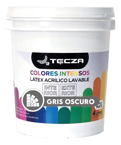 Pintura Latex Gris Oscuro Tecza, Lavable X 4 Litros, Linea Colores Intensos Preparados Apto Interior Y Exterior, Acabado Mate. Color Gris Oscuro