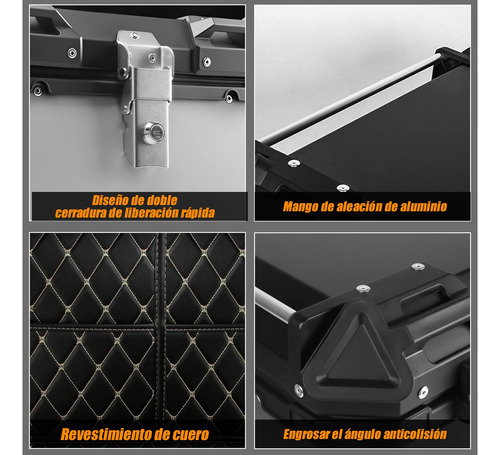 65l Motocicleta Caja Para Moto Top Case Maletero Aluminio Plateado