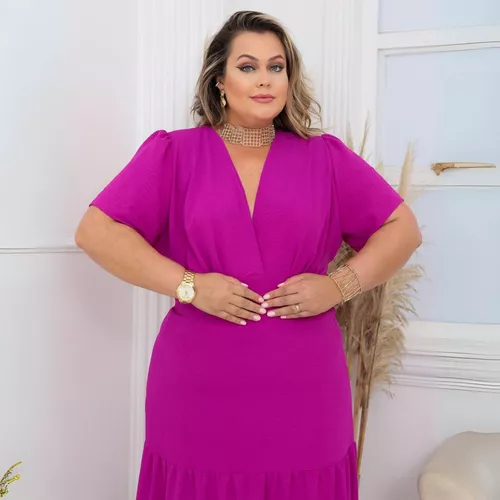 Vestido Plus Size Faixa Lateral Deslumbrante Veste do 38 ao 50