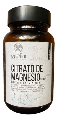 Magnesio Citrato 500mg. 60 Cap. Natural Telchi. 100% Natural