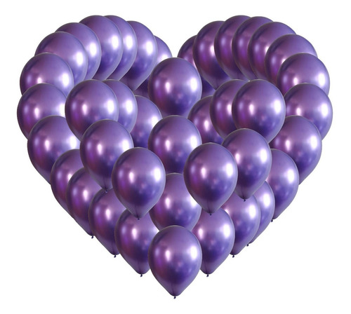 Kit 50 Pz Globos Metalizados Látex Color Morado Para Fiesta 