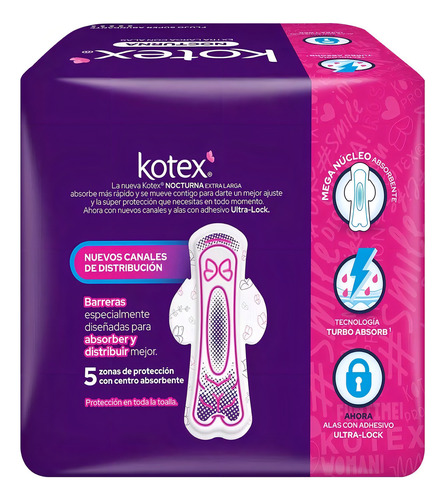 Toallas Femeninas Kotex Nocturna C/ Alas Súper Abundante 50
