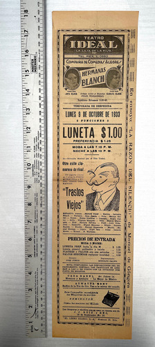 Programa Antiguo Teatro Ideal 9 Octubre 1933 (Usado)